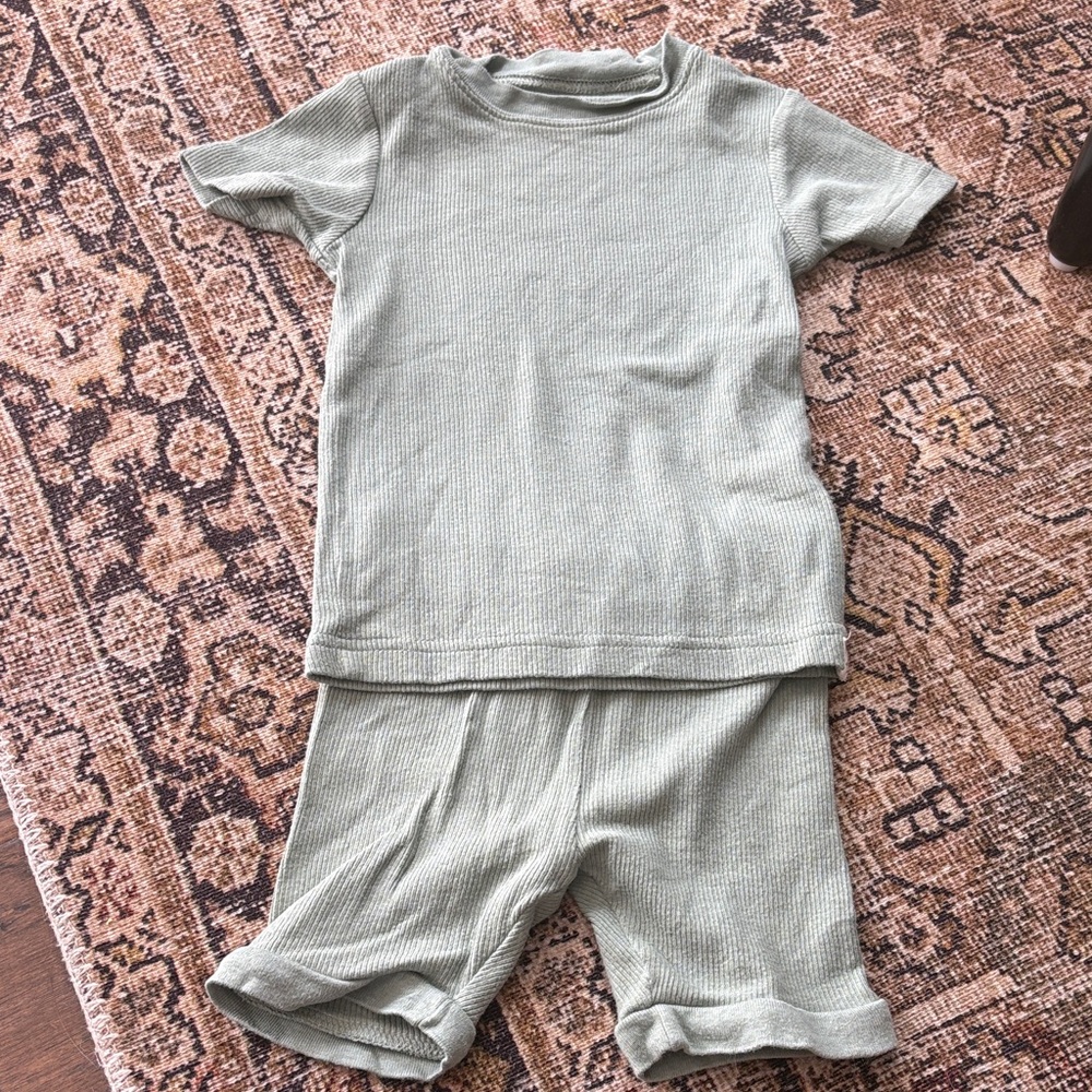 Kids Short Sleeve Ribbed Set in Sage - little planet (12 months)
